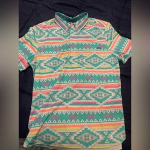 Chubbies Polo Shirt Southwestern Aztec Multicolor Green Round Hem size M